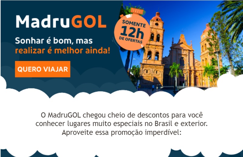 MadruGol somente 12hs de ofertas com a GOL. Trechos a partir de R$145,10