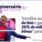 Transfira os pontos Itaú Cartões para Latam Pass com até 30% de bônus
