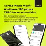 Cartão Picnic Visa zem taxa aceito em mais de 180 países