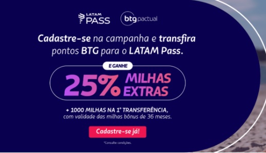 Transfira seus Pontos BTG e ganhe 25% de milhas bônus&hellip;