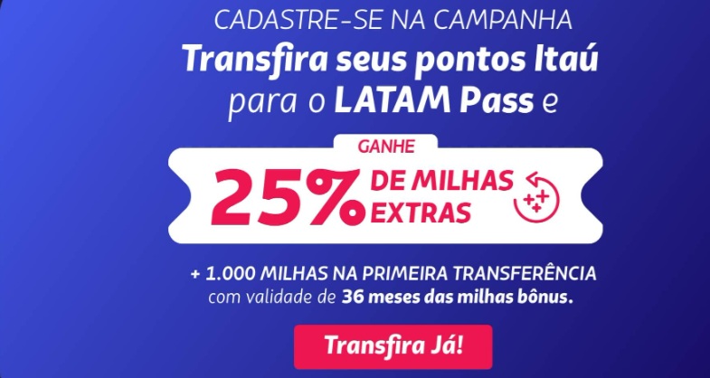 Transfira seus pontos do Itaú e ganhe 25% de milhas extras