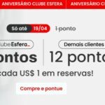 Só hoje 19/04! A cada US$ 1 em reserva de carro você ganha 15 pontos Esfera