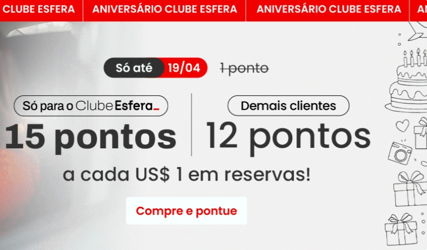 Só hoje 19/04! A cada US$ 1 em reserva de&hellip;
