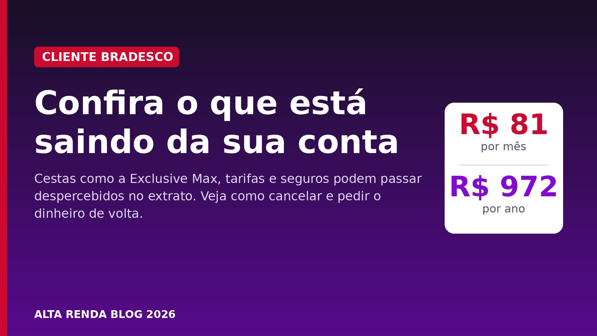 Cliente Bradesco: confira o que está saindo da sua conta - cesta de R$ 81 por mês soma R$ 972 por ano