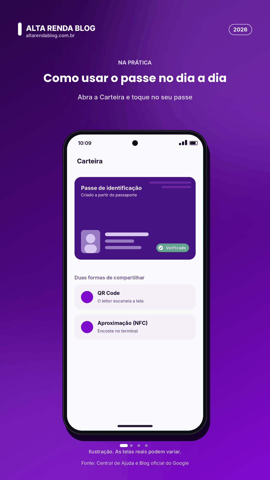 Animação mostrando como usar o passe de identificação por QR Code e aproximação