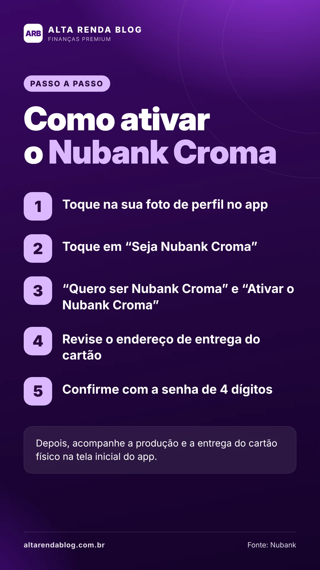 Passo a passo para ativar o Nubank Croma pelo app do Nubank