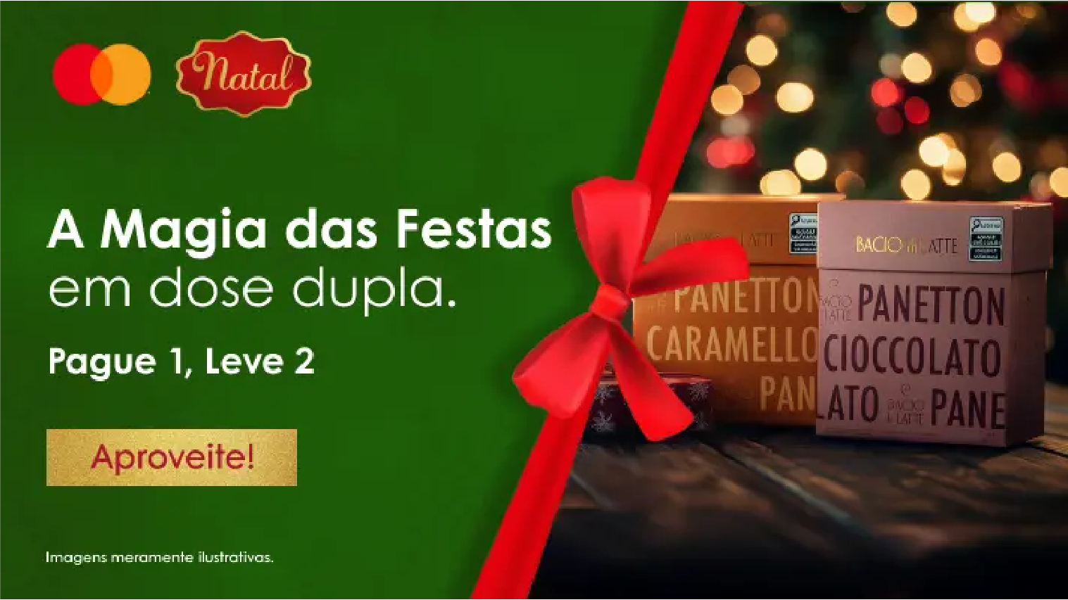 Campanha Natal Pague 1 Leve 2 do Mastercard Surpreenda com panetones Bacio di Latte